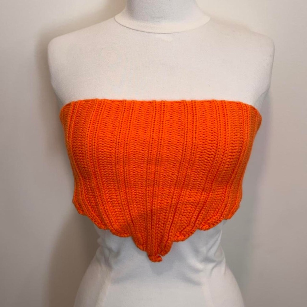 Bright Orange Knit Lace-Up Bandeau Top 🍊🔥‎